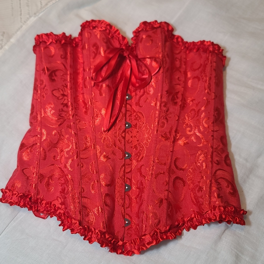 Red Satin Floral Lace Corset Top